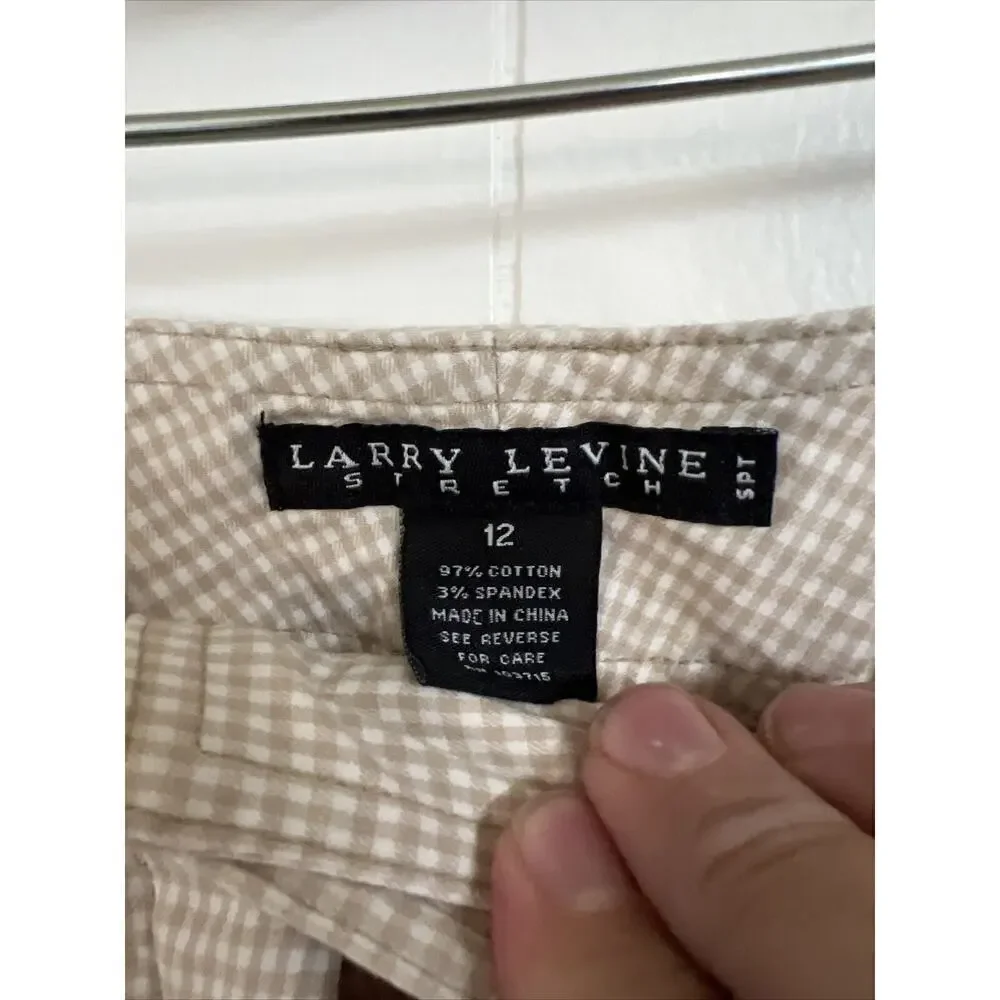 EUC Brown Checked Trousers Shorts Bermuda Larry Levine Stretch Chic Size 12 Cute - Picture 4 of 5